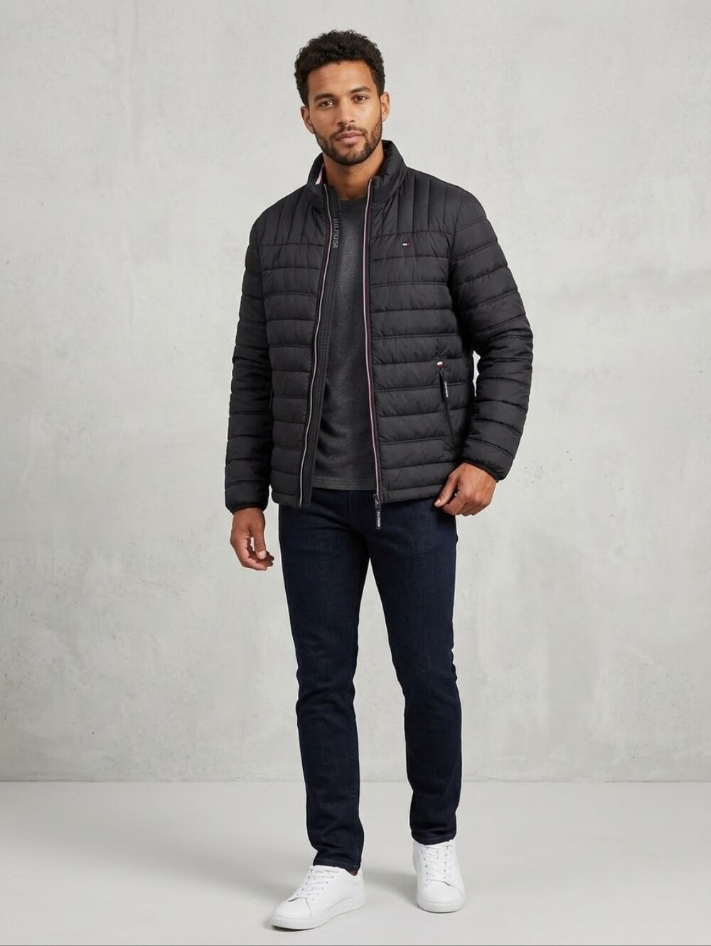 Tommy Hilfiger Men's Black Quilted Puffer with Signature Trim